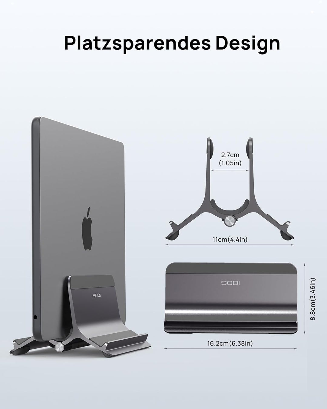 SODI Vertikaler Laptop Ständer, Schwerkraft-Automatik, Aluminium Vertical Laptop Stand, Verbessert R