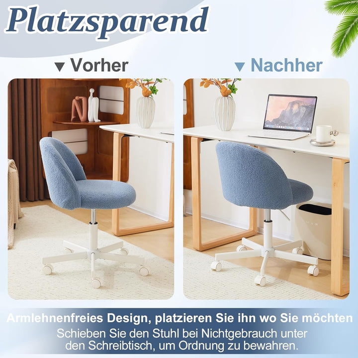 Bonnlo Bürostuhl mit Rollen, Schminktisch Stuhl, Höhenverstellbar Schreibtischstuhl für Arbeitszimme