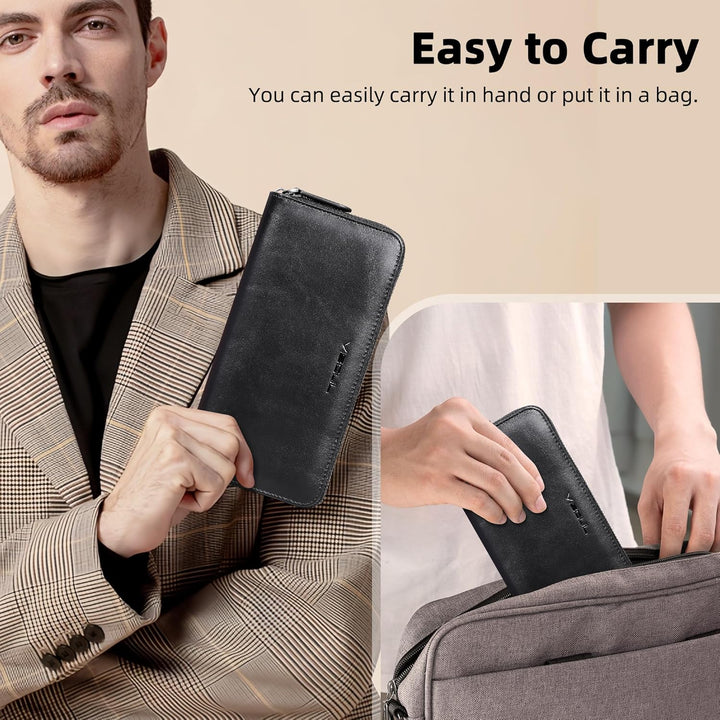 VISOUL Premium Brieftasche Echtleder/Italienisches Leder mit RFID-Schutz, XXL Geldbörse Schwarz L02,