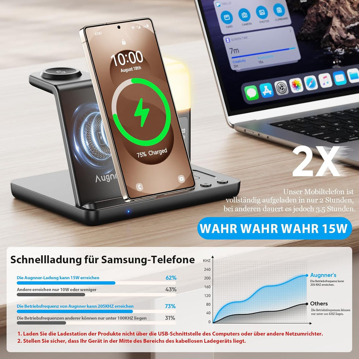 6 in1 Upgradierter Induktive Ladestation für Samsung mit Wecker & 3-Farben-Licht | Wireless Charger