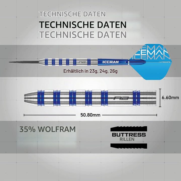 RED DRAGON Gerwyn Price Iceman Challenger Professional Tungsten Darts Set with Flights and Stems 24.