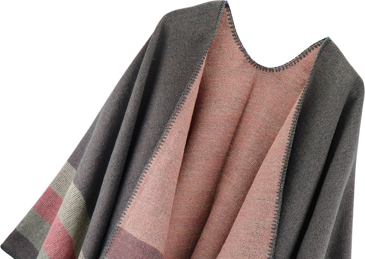 Shmily Girl - Damen Poncho Habe Gestrickt Überdimensionalen Decke Kap-Schal Streifen / Grau, Streife