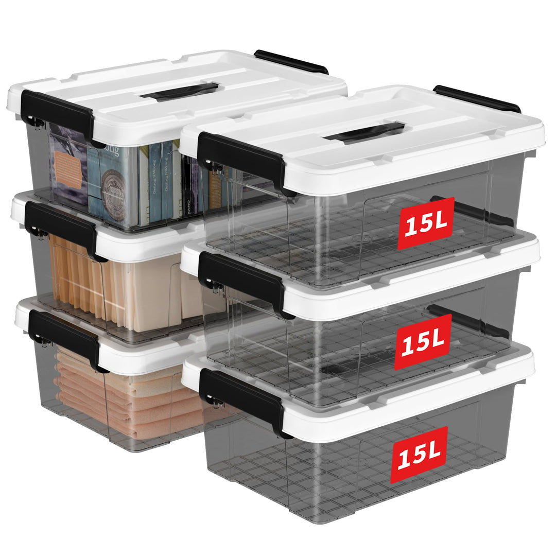 Cetomo 15L*6 Plastic Storage box, Tote box,Organizing Container with Durable Lid and Secure Latching