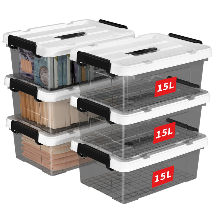 Cetomo 15L*6 Plastic Storage box, Tote box,Organizing Container with Durable Lid and Secure Latching