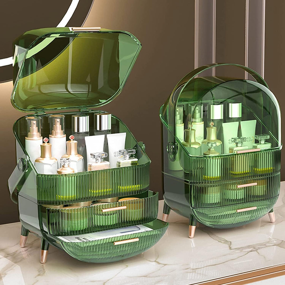 Makeup Organizer Box with Dust Free Transparent Cover, Portable Cosmetic Organizer with Portable Han