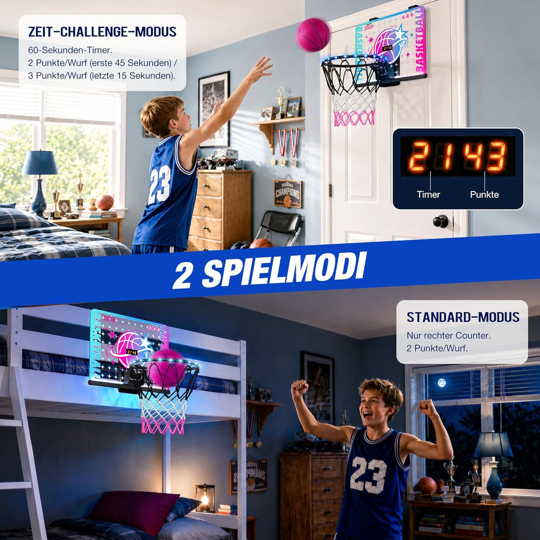 ROPODA Basketballkorb Indoor für Kinder, Mini Basketballkorb mit LED-Licht, Fernbedienung & Anzeiget