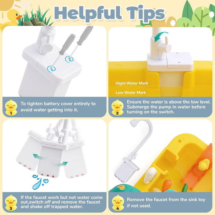 FRUSE Küchenspüle Spielzeug Set,Kinderwaschbecken mit Elektrischen Wasserhahn,Kinder Küchenset, Ange