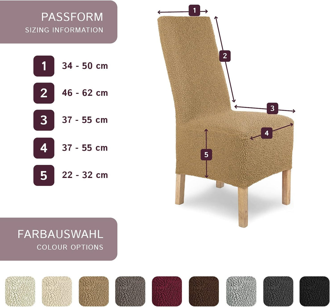 SCHEFFLER-Home Stuhlhussen Stretch Jacquard Lea/Stuhlhussen Beige als Stuhlüberzug 4er Set/Stuhlhuss