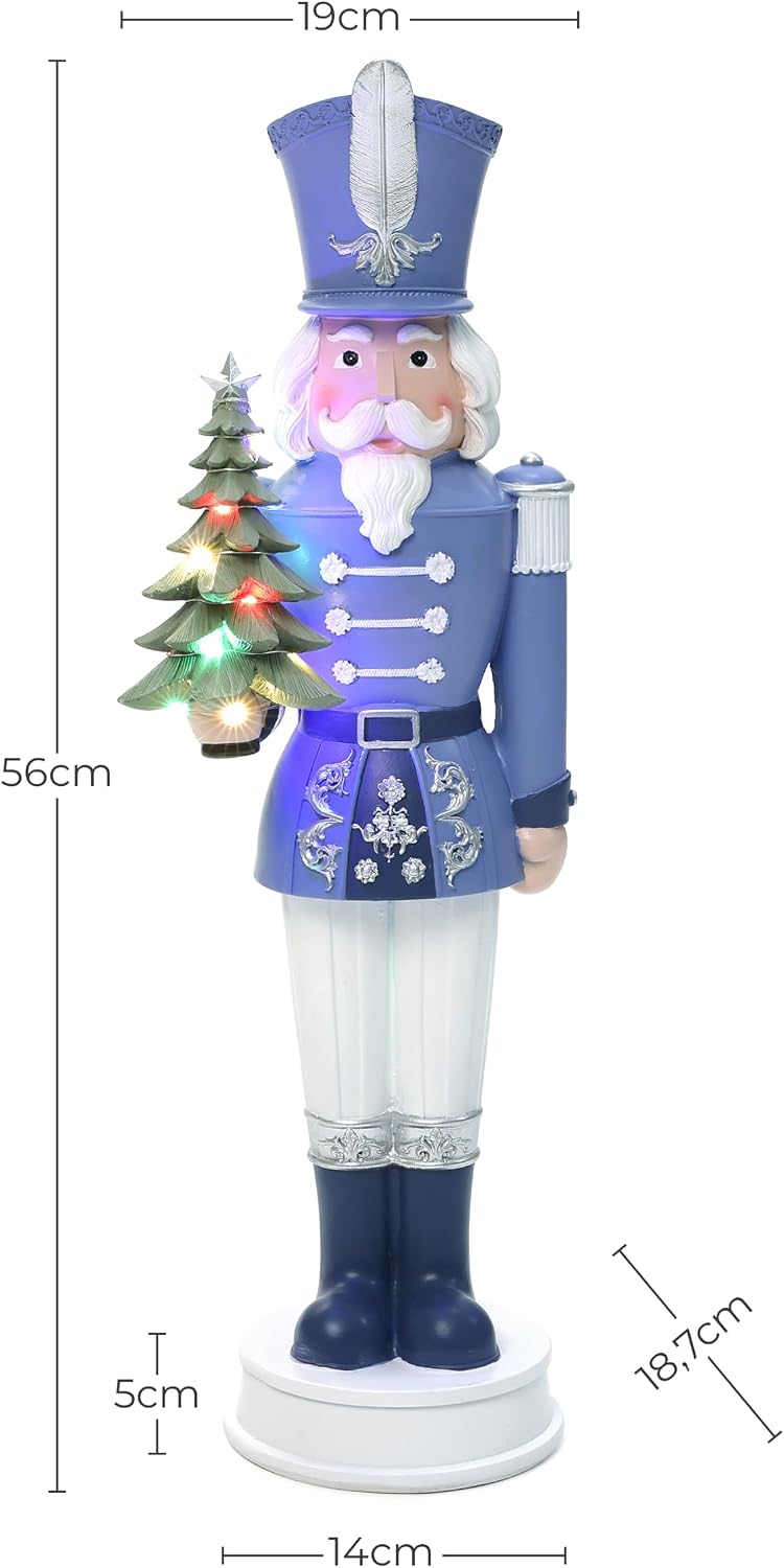 Hometopia Nussknacker Figur 56 cm mit LED, Blau, Polyresin, Weihnachtsdeko, Blau