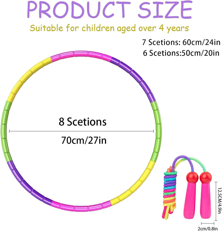 Hula Hoop Springseil Set für Kinder Ab 4 Jahren, Zusammengebauter Reifen Mit 8 Teilen, 70cm Durchmes