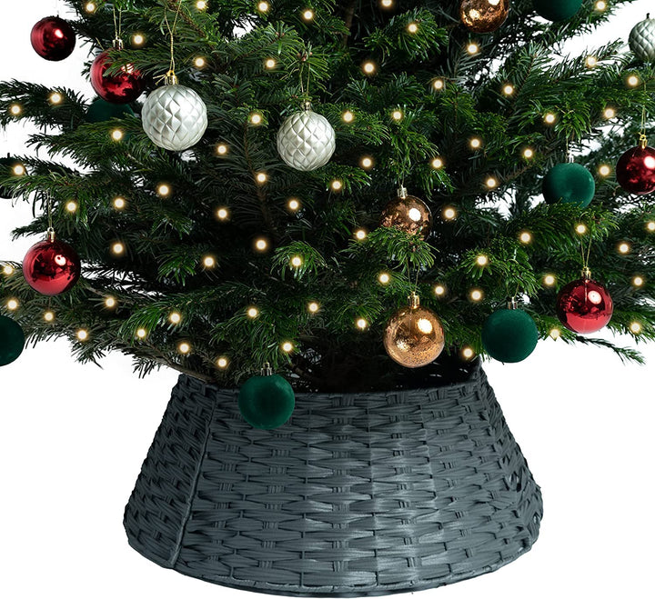 RELSY Grauer Weihnachtsbaumrock, Weidenkorb, Weihnachtsbaumsockel, Weihnachtsbaumrock, Rattan, Weide
