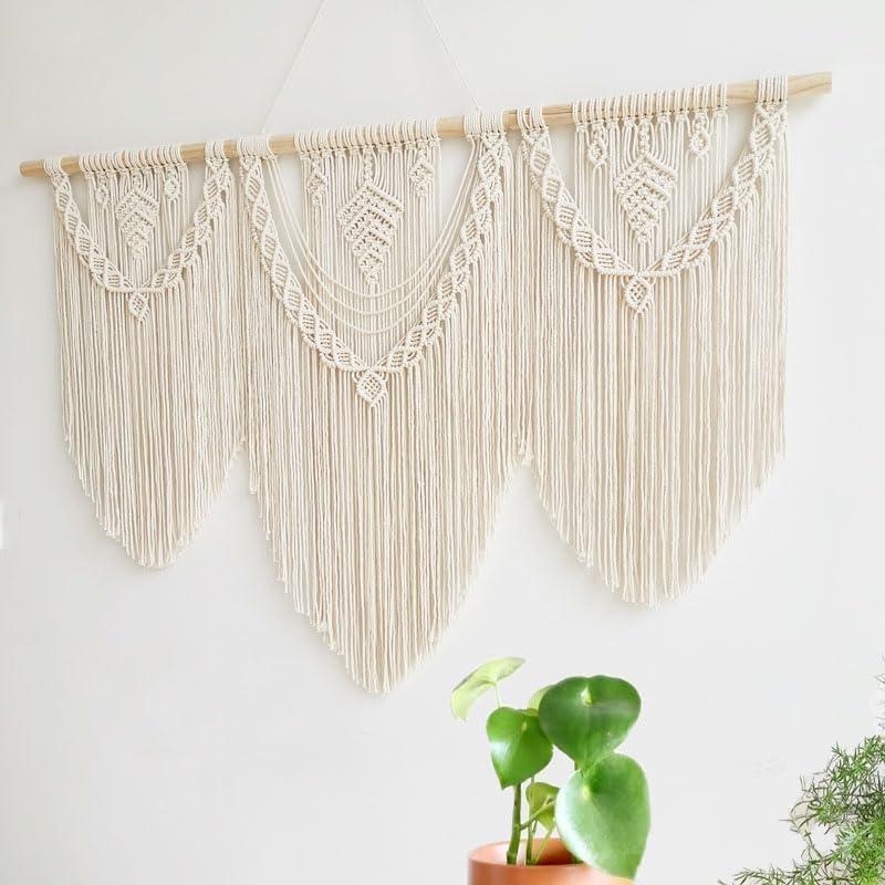 Hibisaws Makramee 110cm (W) x 82cm (H) Wandteppich Boho, Grosse, Handgewebt, Schlafzimmer Wanddeko ，
