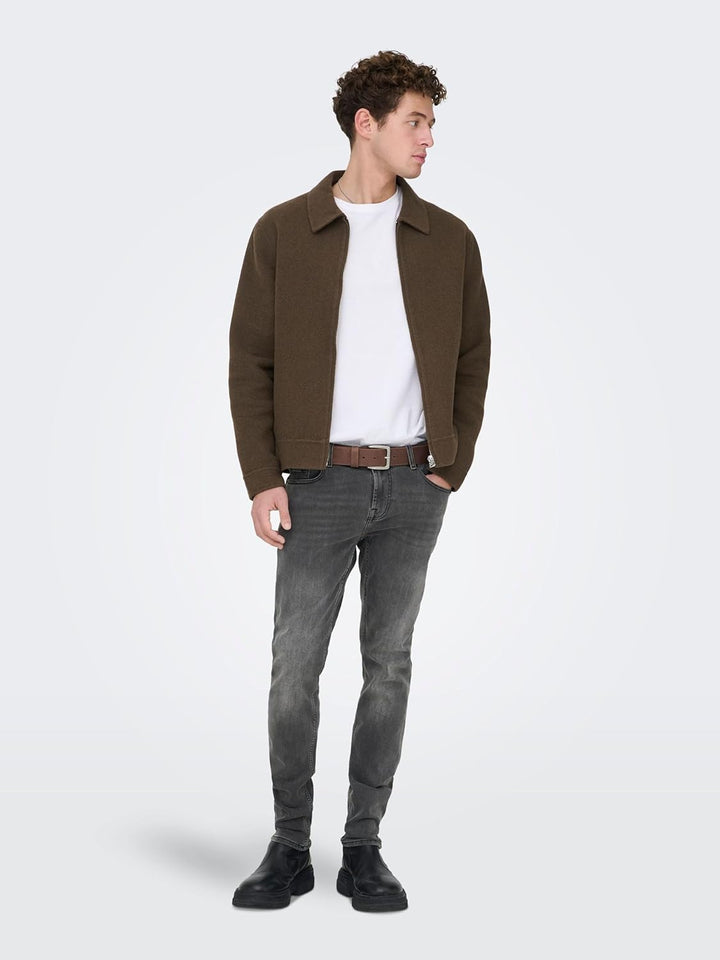 ONLY &amp; SONS Male Skinny Jeans ONSWARP Niedrige Taille Skinny Fit Jeans 28W / 32L Grey Denim, 28W / 3
