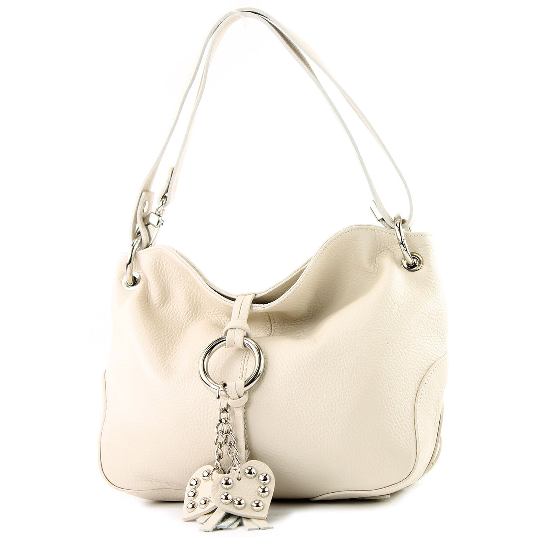 modamoda de - T10 - ital. Leder Schultertasche Umhängetasche Creme, Creme