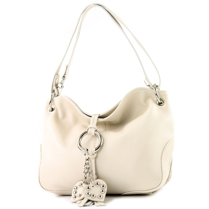 modamoda de - T10 - ital. Leder Schultertasche Umhängetasche Creme, Creme