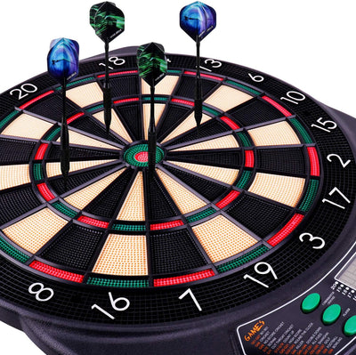 Elektronische Dartscheibe Profi Set mit 65 Varianten für 1 bis 8 Spieler mit 12 Darts + 12 Pro Fligh