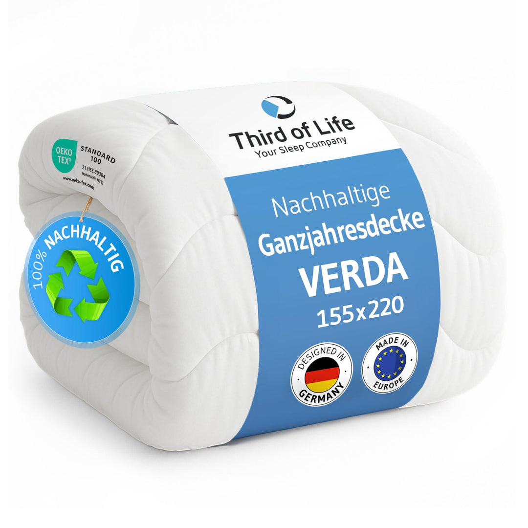 Bettdecke 155x220 Verda | 100% recycelt | Nachhaltige und warme Winterdecke | Thermoregulierende Ste