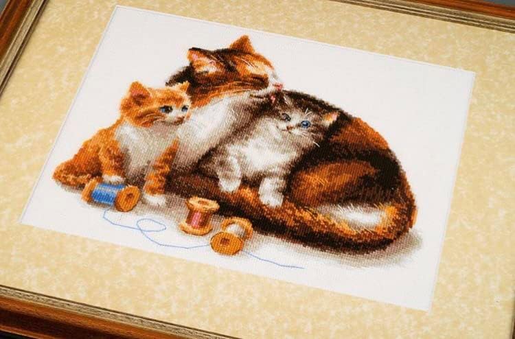 Riolis 1811 Katze mit Kätzchen, Zählmuster Kreuzstich-Set, Baumwolle, mehrfarbig, 3024cm