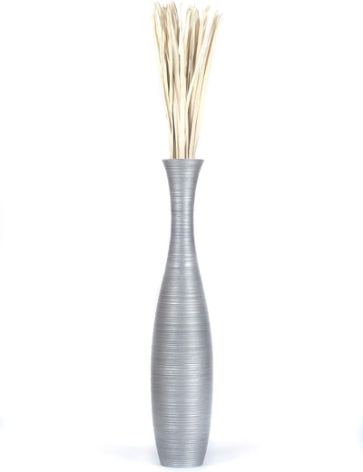 Leewadee Grosse Bodenvase für Dekozweige hohe Standvase Design Holzvase, Holz, 110 cm, Silber 110 cm