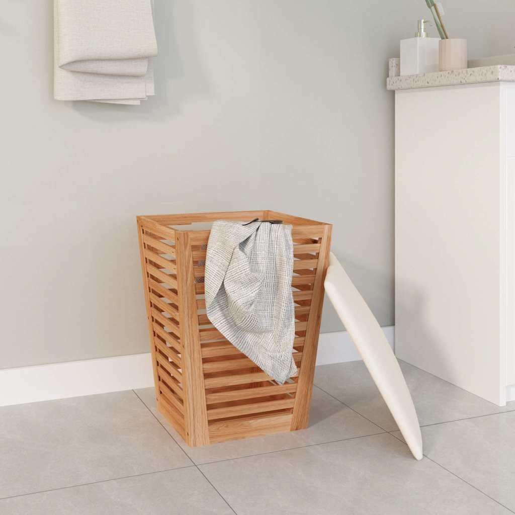 Badhocker 40,5x40,5x56 cm aus massivem Nussbaumholz mit Stauraum, Wäschekorb, Sitzgelegenheit und Au