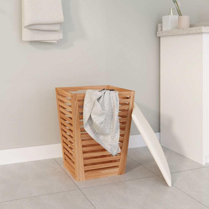 Badhocker 40,5x40,5x56 cm aus massivem Nussbaumholz mit Stauraum, Wäschekorb, Sitzgelegenheit und Au