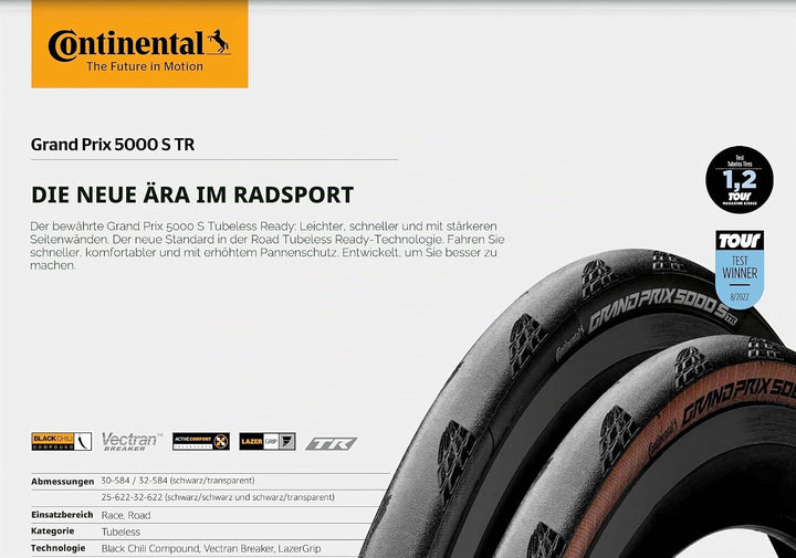 Continental Grand Prix 5000S TR Faltreifen // 32-622 (700x32C) schwarz/transparent, schwarz/transpar