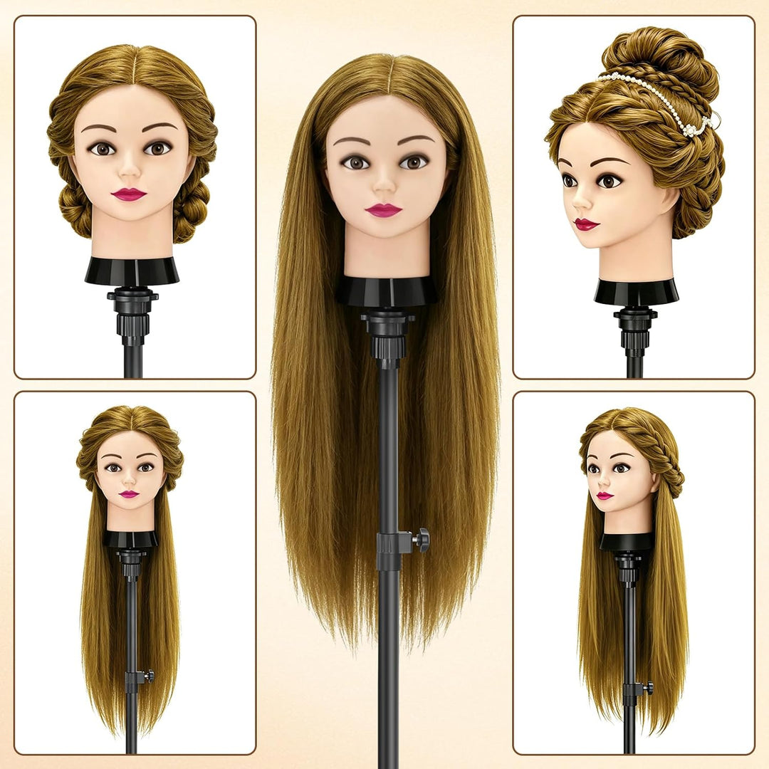 TwoWin Frisierkopf 80% Echthaar, Übungskopf 24 Zoll /60cm Friseurkopf, Trainingskopf für Friseure fü