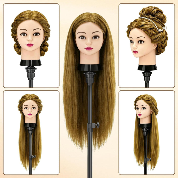 TwoWin Frisierkopf 80% Echthaar, Übungskopf 24 Zoll /60cm Friseurkopf, Trainingskopf für Friseure fü