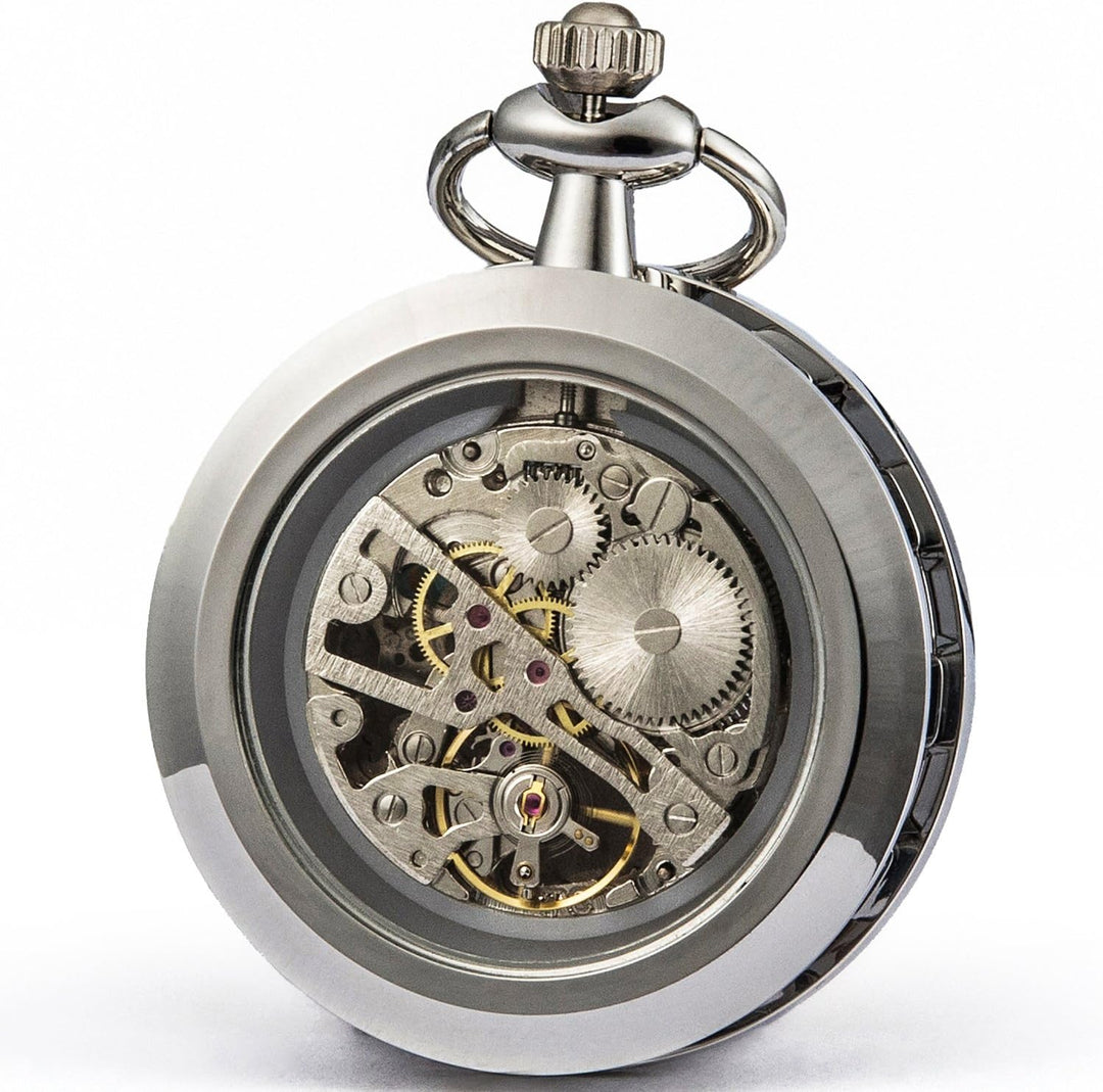 SEWOR Single Face Mechanische Handaufzugwerk Taschenuhr Silber Schwarz, Silber Schwarz
