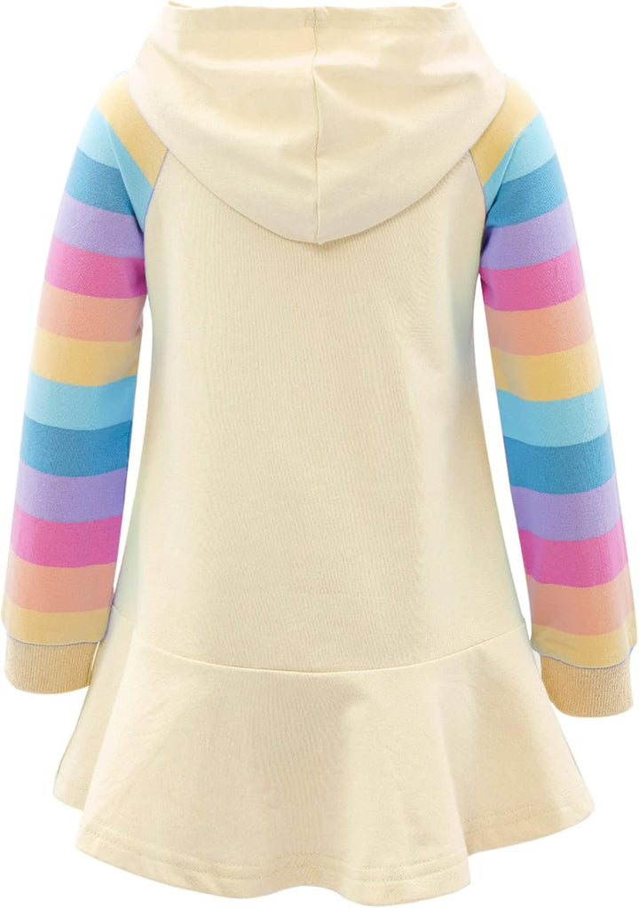 TiaoBug Mädchen Kapuzenpullover Langarm Sweatkleid mit Kapuze Einhörner Aufdruck Hoodie Cartoon Top
