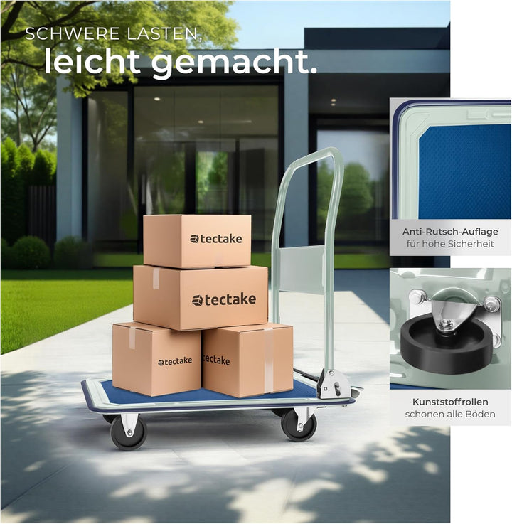 tectake® Plattformwagen 150 kg, Transportwagen klappbar, Transportroller, Rollwagen Metall, Wagen Tr