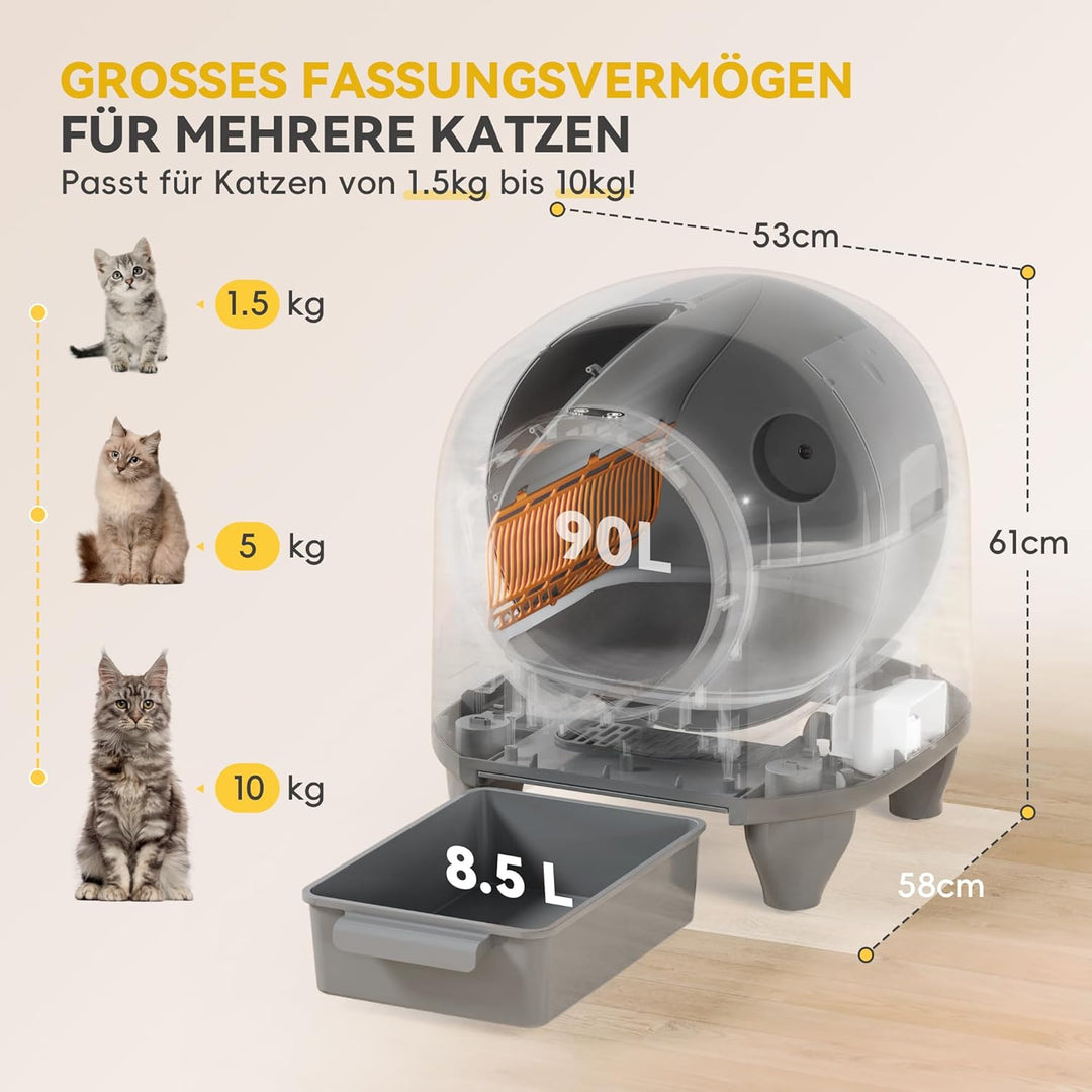 Devoko Selbstreinigendes Katzenklo, 90 l, Elektrisch, mit Müllbeuteln und Matte, Grosse Kapazität, S