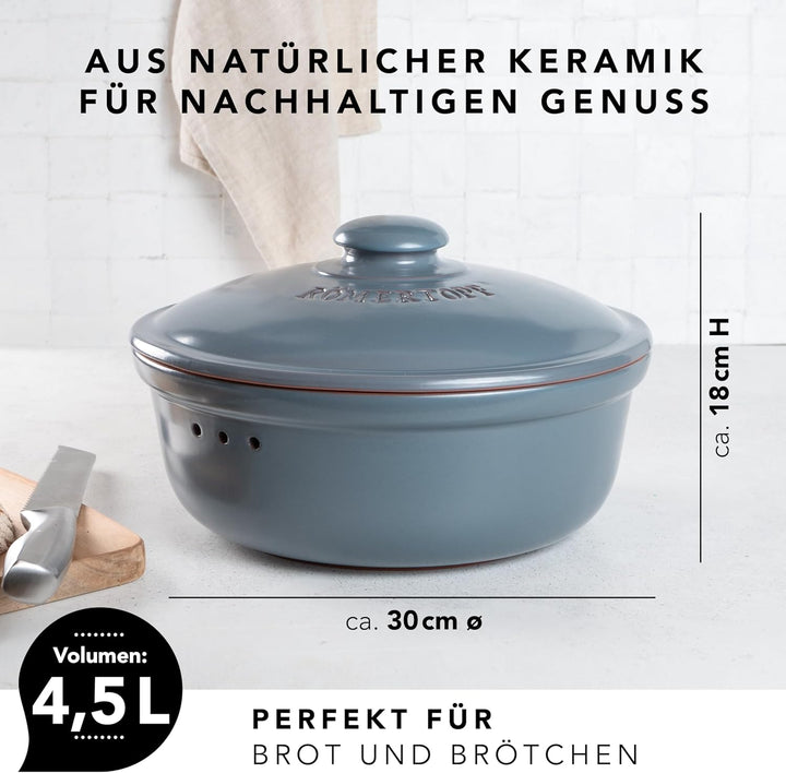 Römertopf Brottopf aus natürlicher Keramik, ideal für die Aufbewahrung von Brot Ø 30,0cm