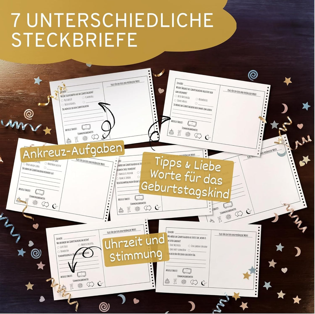 Gästebuch Geburtstag mit Fragen | 60 Seiten | 7 verschiedene Steckbriefe inkl. Fragen | Fotoalbum Ge