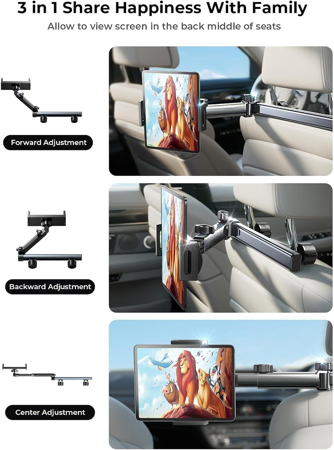 LISEN Tablet Halterung Auto, Tablethalterungen Auto - Ausziehbare KFZ Tablet Halter Kopfstütze, Univ