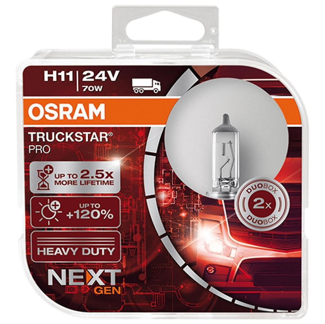 OSRAM TRUCKSTAR® PRO H11, +120% mehr Helligkeit, Halogen-Scheinwerferlampe, 64216TSP-HCB, 24V LKW La