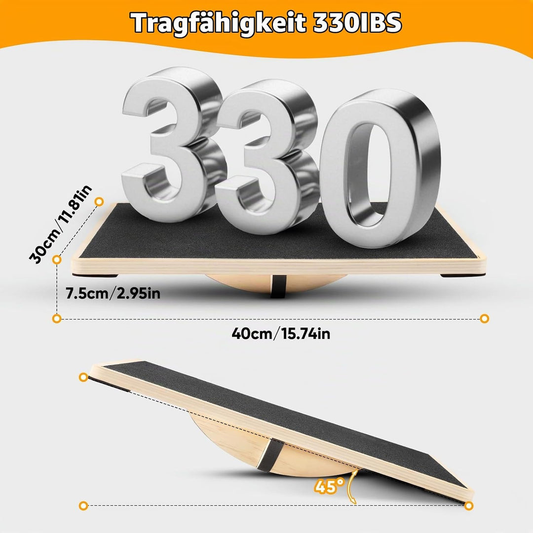Balance Board aus Holz, 360° Balancebrett, 150kg belastbar, Stabil und Stark Professional Wobble Boa