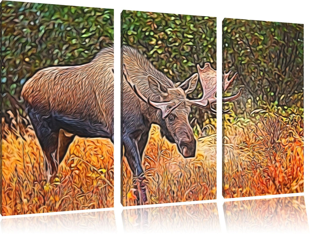 Grosser Elch Spezial 3-Teiler Leinwandbild 120x80 Bild auf Leinwand, XXL riesige Bilder fertig gerah