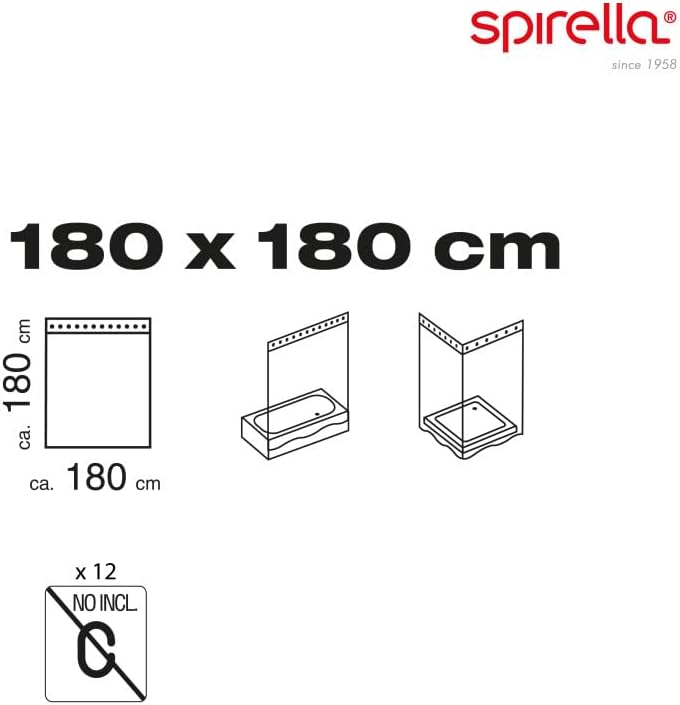 Spirella Anti-Schimmel Duschvorhang - Anti-Bakteriell, waschbar, wasserdicht, Polyester, „Baigneuses
