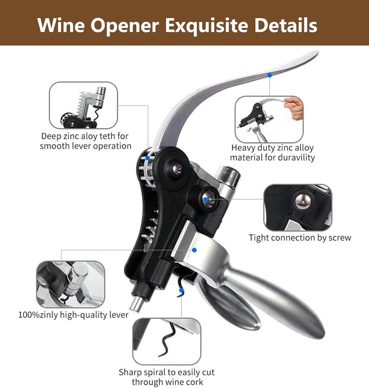 Korkenzieher Wein Set, 8 Stück Manueller Weinöffner Sommelier-Sets, Edelstahl Rotwein Flaschenöffner