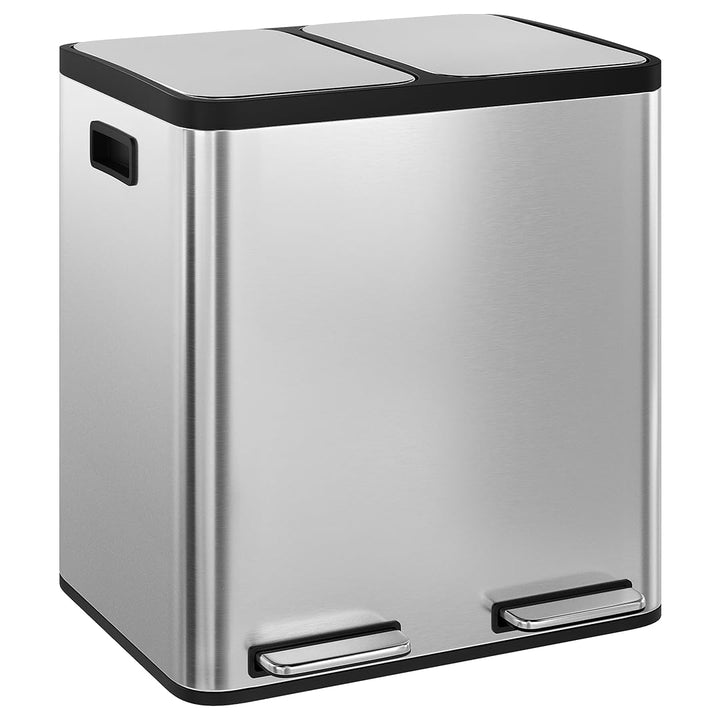 STEELSØN Epsilon Mülleimer 2 Fächer – Mülltrennsystem Küche 2x15L aus Edelstahl Silber – Tretmülleim