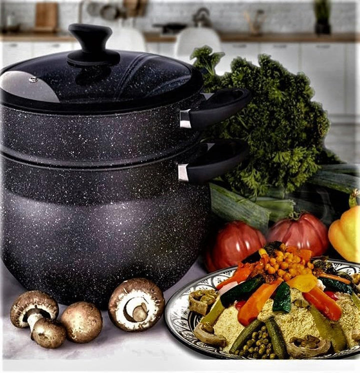 Royal Swiss® Couscous-Topf/Dampfgarer, 3-in-1, Durchmesser 20 cm, 4 Liter, Aluminium, Glaskonvektor,