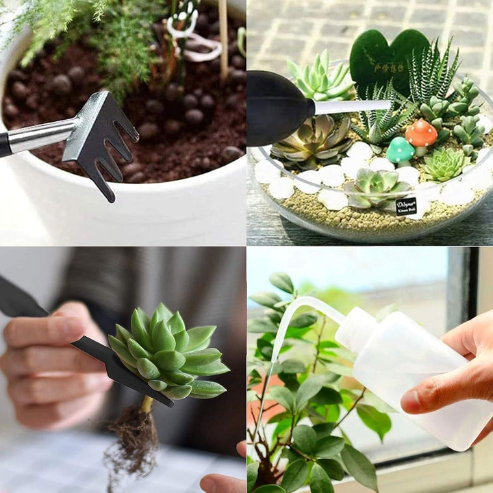 Sukkulenten-Werkzeug-Set, 14-teilig, Mini-Garten-Handwerkzeuge + 1 Pflanzen-Umtopfmatte, Zimmerpflan