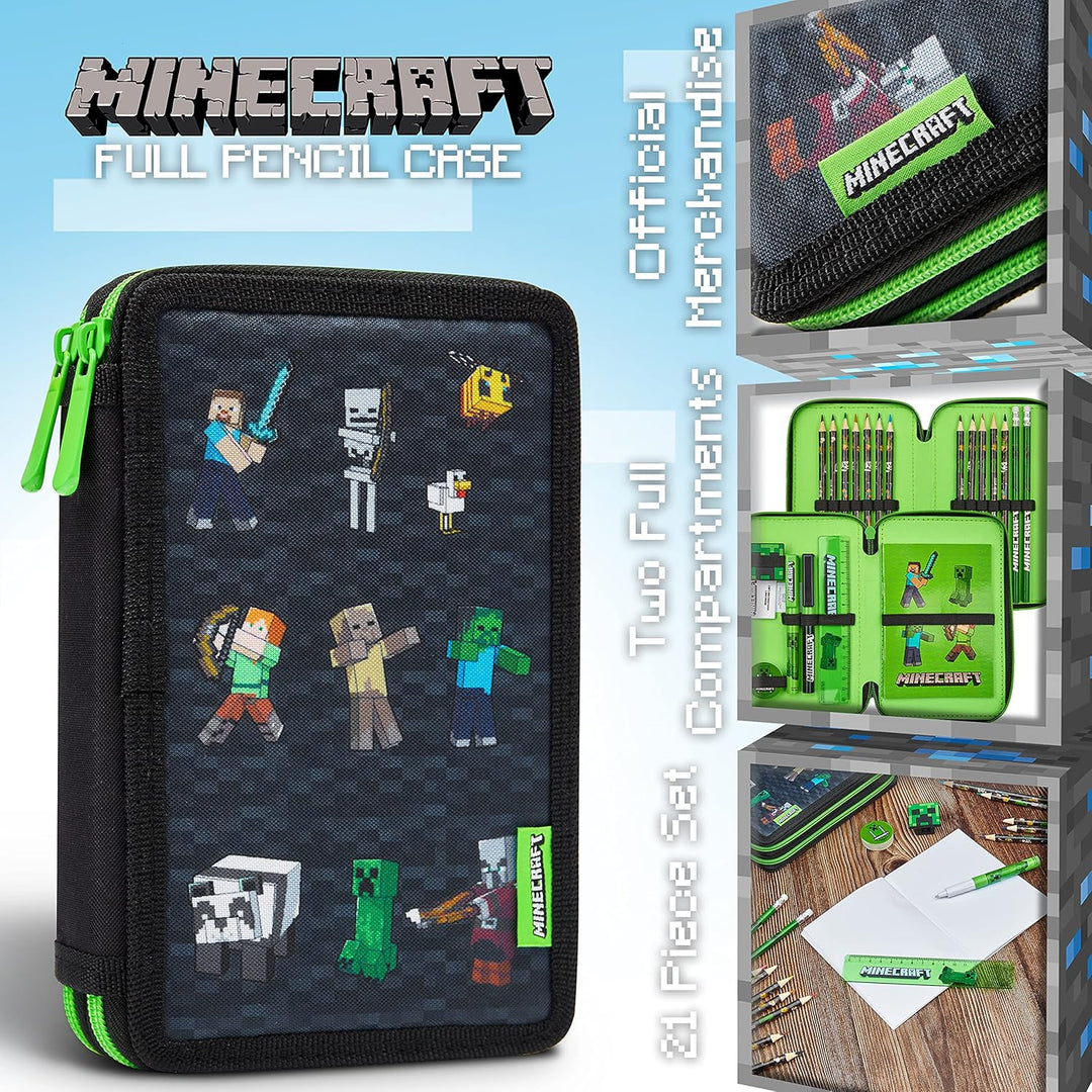 Minecraft Federmäppchen Jungen und Mädchen Mäppchen Gefüllt Creeper Federmappe mit Schreibwaren Game