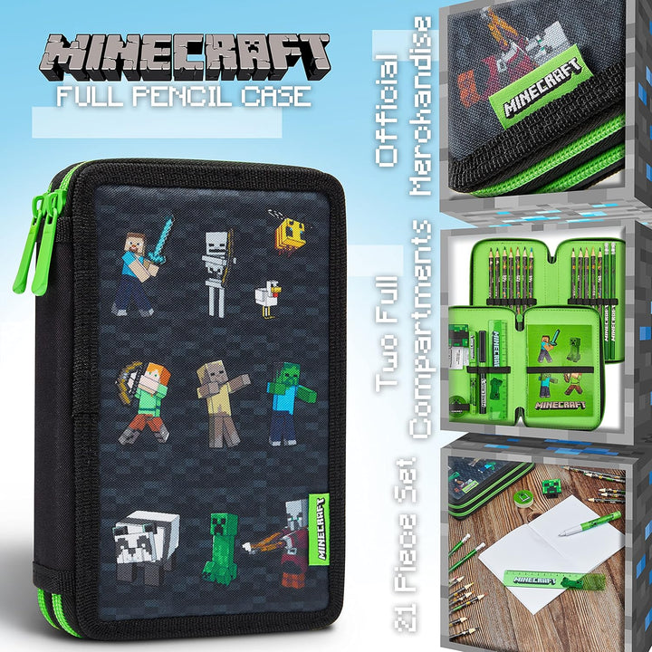 Minecraft Federmäppchen Jungen und Mädchen Mäppchen Gefüllt Creeper Federmappe mit Schreibwaren Game