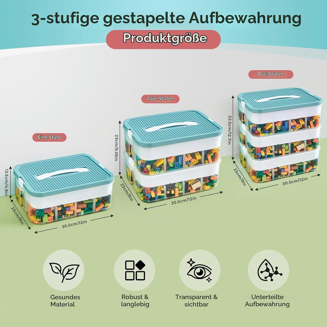 Kinder Aufbewahrungsbox mit Deckel für Lego Bausteine, 3 Stufen Aufbewahrungsboxen für Lego, Stapelb