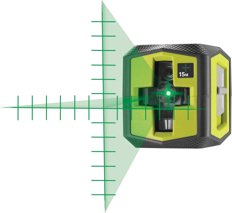 RYOBI batteriebetriebener Kreuzlinienlaser RBCLLG2 mit Skalamarkierung (15m, Selbstnivellierung 3°,