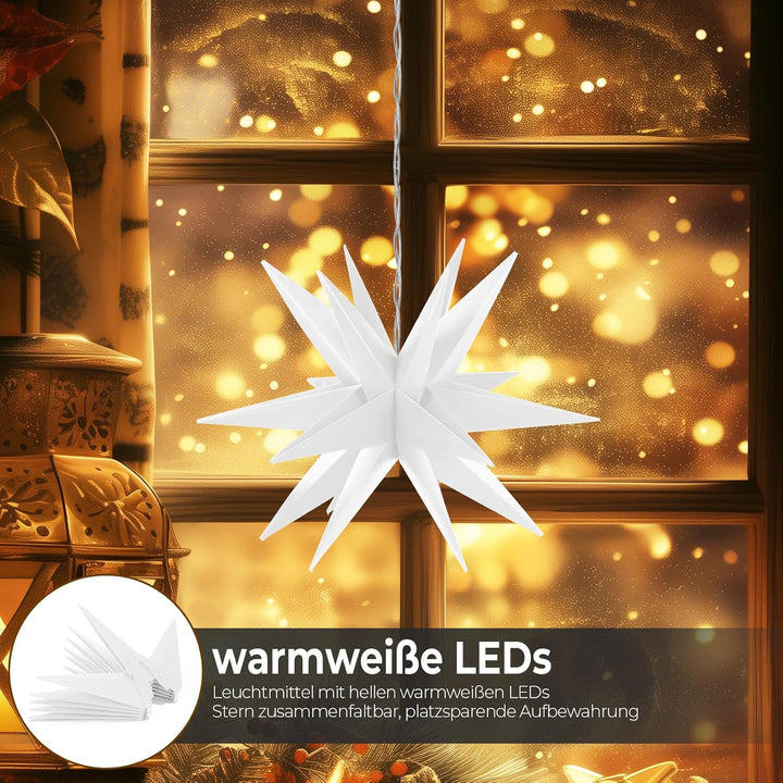 OVILUM Leuchtstern 3D mit LED Beleuchtung | weiss | |Ø 57 cm| 3D Stern mit 18 Spitzen | wetterfest |