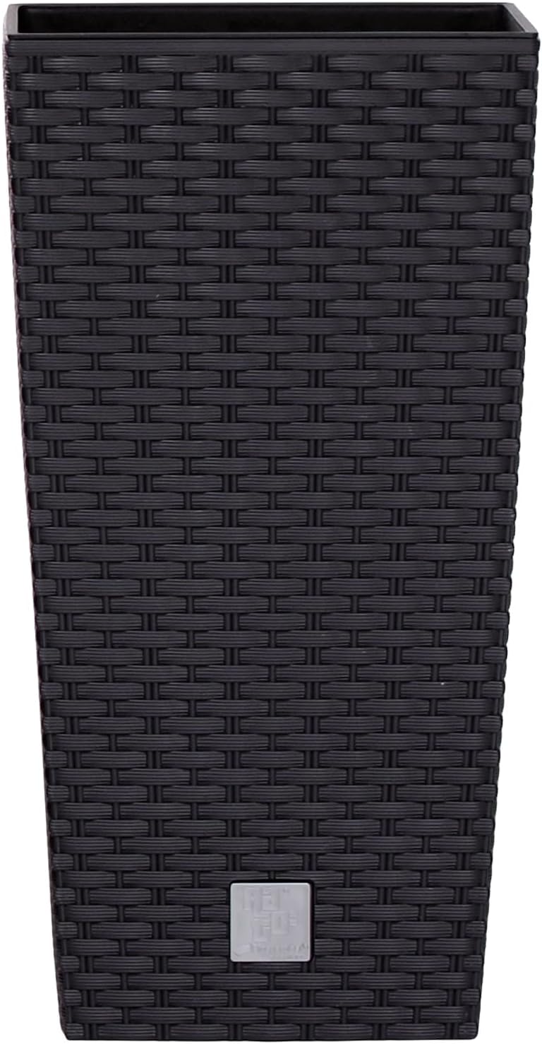 Prosperplast Blumentopf in Rattan-Optik Pflanzkübel mit Einsatz | 32,5 x 32,5 x 61 cm | anthrazit |