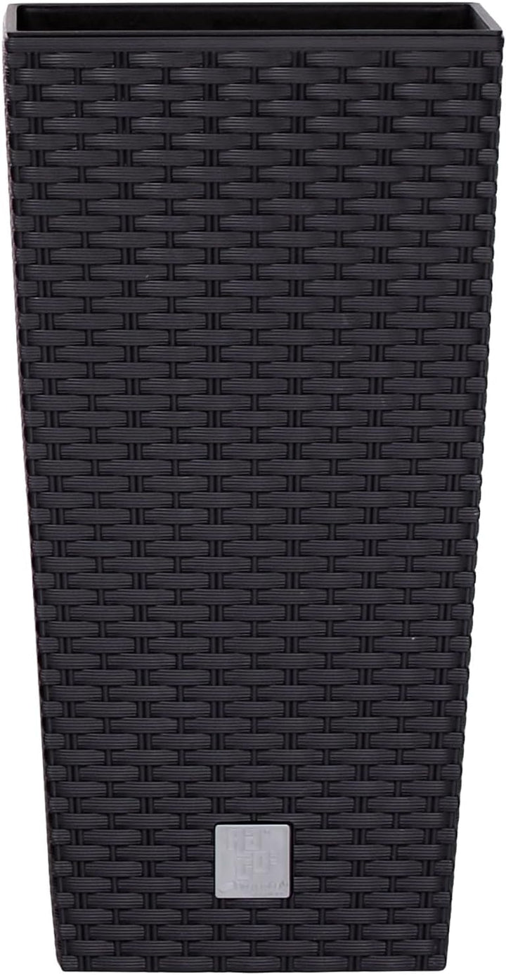 Prosperplast Blumentopf in Rattan-Optik Pflanzkübel mit Einsatz | 32,5 x 32,5 x 61 cm | anthrazit |